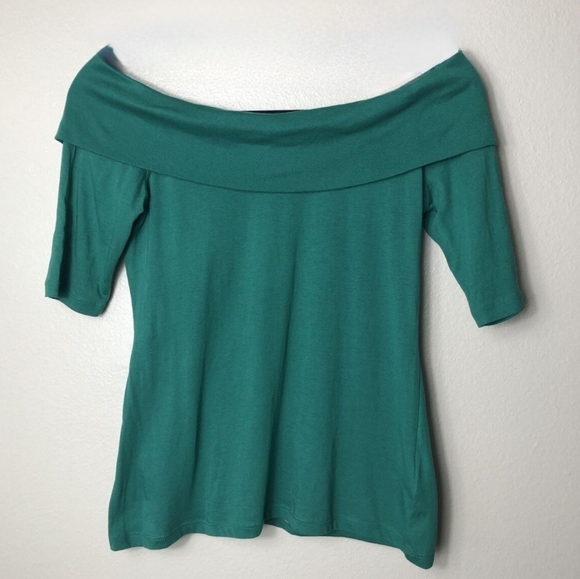 Ett:twa By Anthropologie off shoulder Boat Neck Green top - Picture 1 of 6